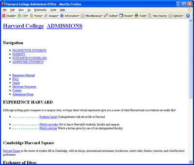 admissions site no css
