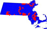 Massachusetts Red/Blue Map, Presidential Election 2008